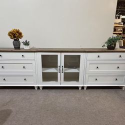 Brand new TV Stand for 100 Inch TV, Wood TV Console Table for 75/80/85/90 Inch TV, Entertainment Center with Glass Door & Drawer, Kitchen Sideboard Bu