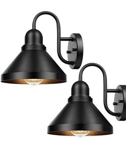 Brightever Gooseneck Outdoor Light Fixtures, 2-Pack Farmhouse Barn Lights for Porch, Industrial Black Exterior Wall Sconce for Garage, Patio, E26 Base