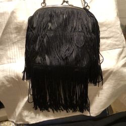 H & M Mini Black Fringe Crossbody Purse 
