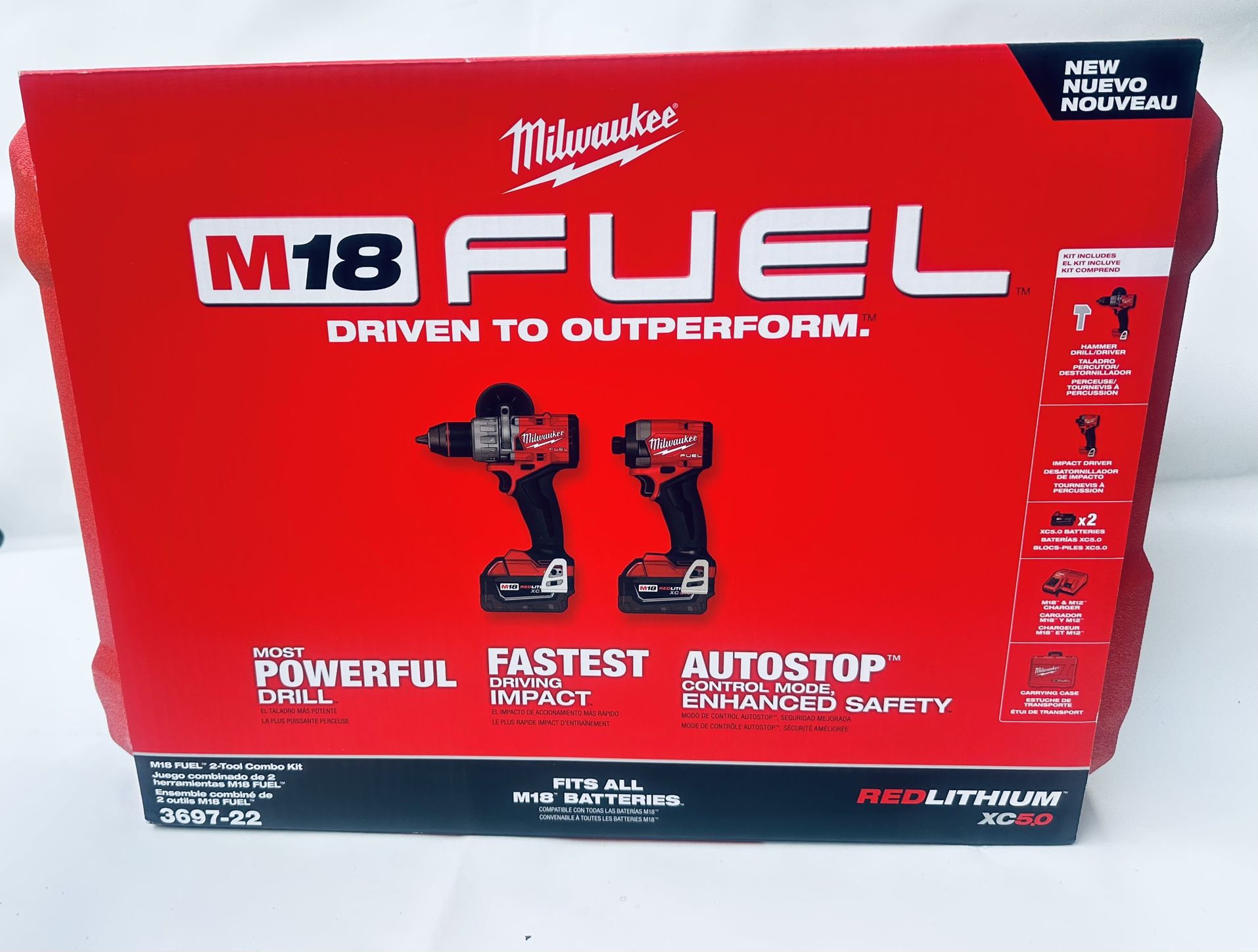 Milwaukee M18 FUEL 18-V Lithium-Ion Brushless Cordless Hammer Drill and Impact Driver Combo Kit (2-Tool