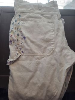 White mnml Jeans with Paint Splatter