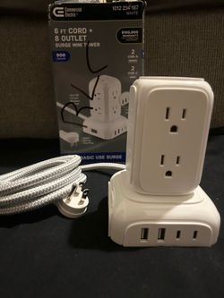 Surge Protector Mini Tower 6 ft. 8-Outlet with 2 USB-A and 2 USB-C, White