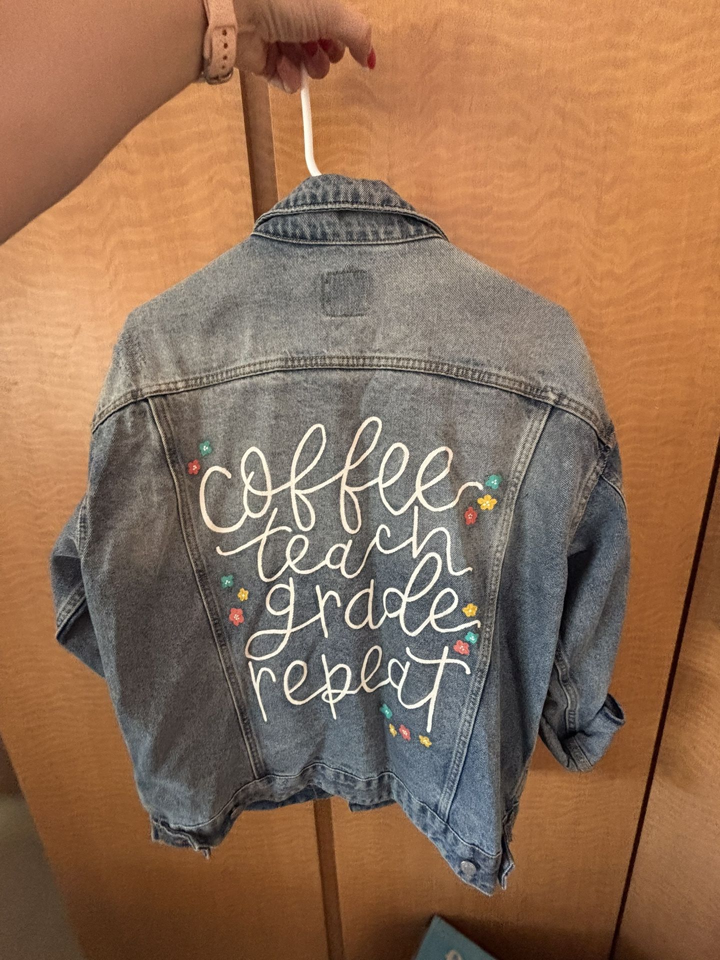 Custom painted teacher denim jacket