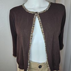 VINTAGE K STUDIO 3/4 Sleeve Open Front Crop Sweater Woman’s Size 16 Brown