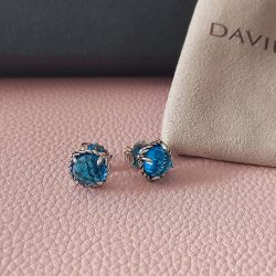 David Yurman Stud Earrings in Sterling Silver with Blue Topaz 