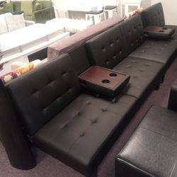 Black Futon Sofa With Cup Holders 