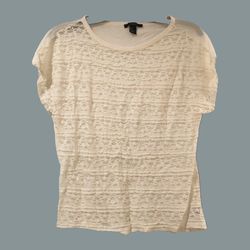 Forever 21 Short Sleeve Lace Cream Shirt