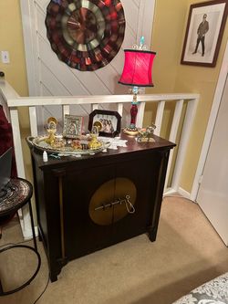 Beautiful Asian-Inspired Dark Wood Accent Cabinet with Brass Details - $175 OBO