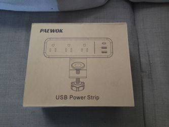 NEW! Desk Clamp Power Strip w/ USB Ports - 3 Outlets - White