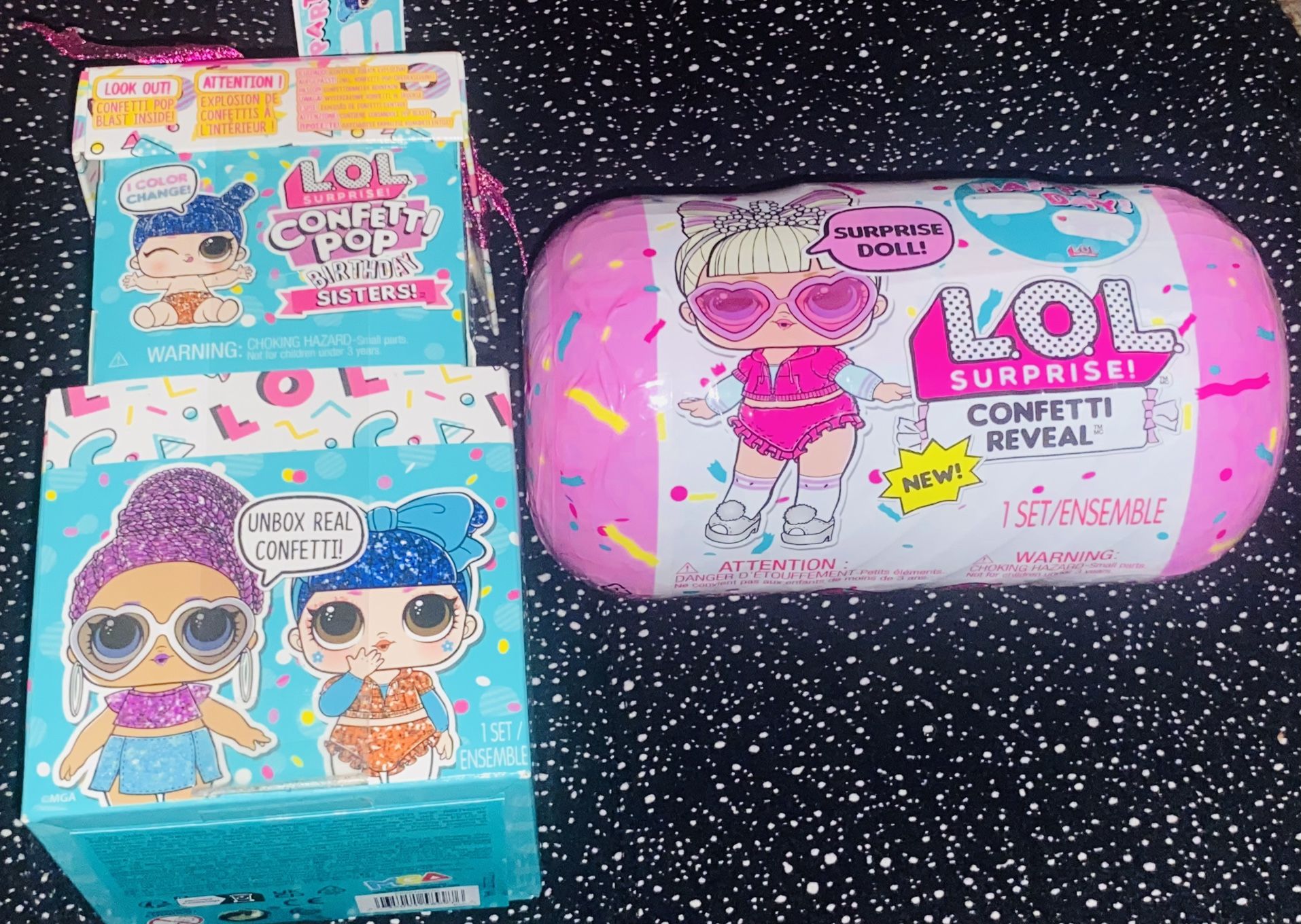2 SETS/:: L.O.L Confetti Pop Bday Sisters Dolls & L.O.L Confetti Reveal Ltd Edt. Doll 25 Surprises