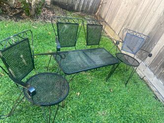 metal patio set including bench, table, and 2 chairs. Clean, modern look with sturdy construction—perfect for a patio, balcony, or garden.