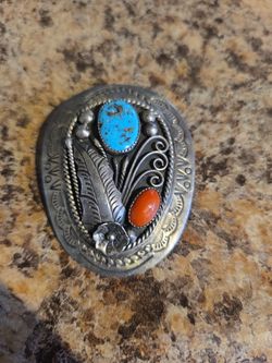 Turquoise/Coral  Piece For A Bolo Tie