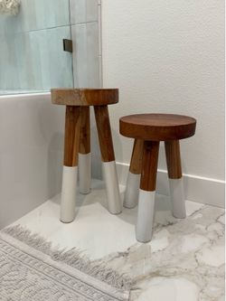 Teak Wood Bathroom Stools (Set of 2)