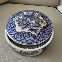 Arnart Imperial Peacock Porcelain Container Made In Japan