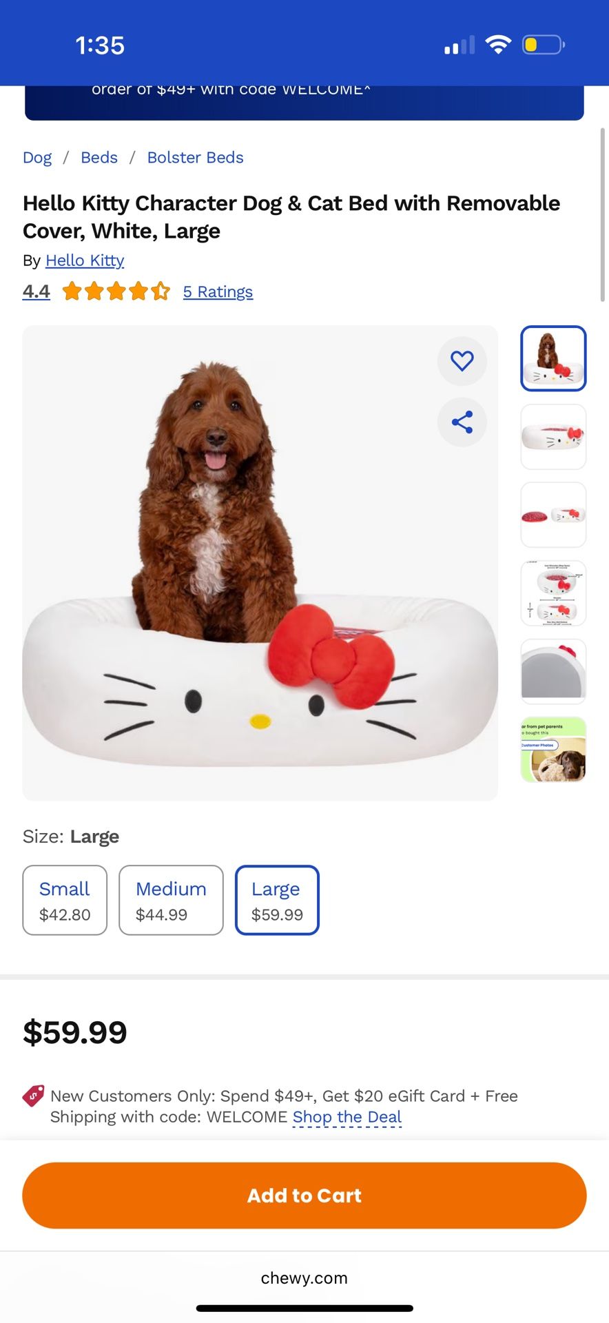 Hello Kitty Ped Bed Dog