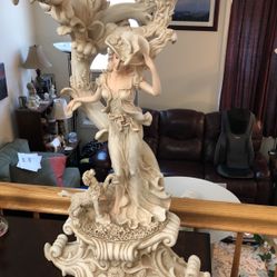Antique Belarusian Style Lady With Dog Sculpture Lamps
