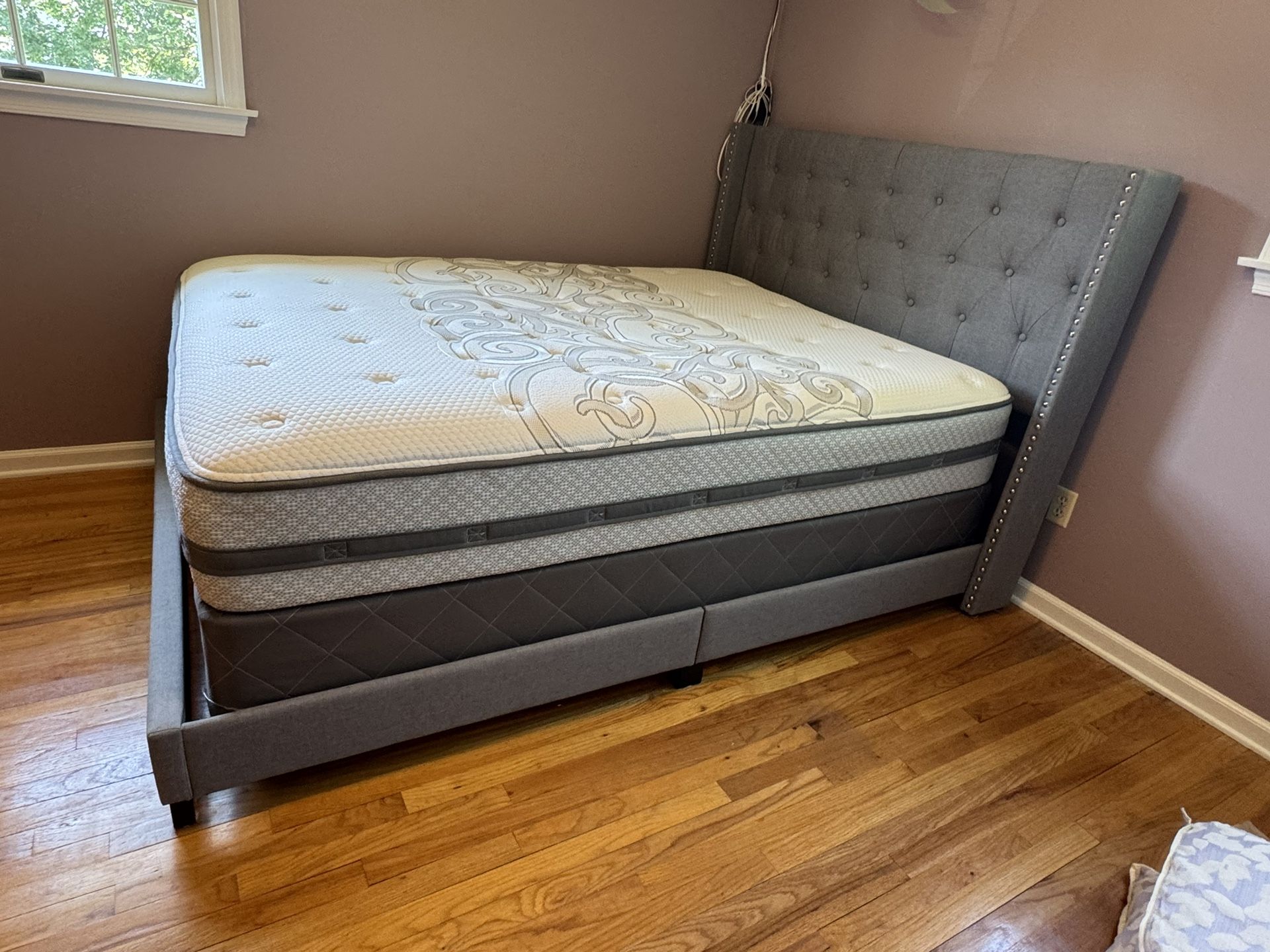 Modern Wingback Quilted Studded Queen Bed headboard and frame