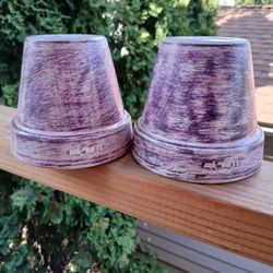 (Set of 2) Hand Painted Distressed Acrylic (4") inch Terra Cotta Planter