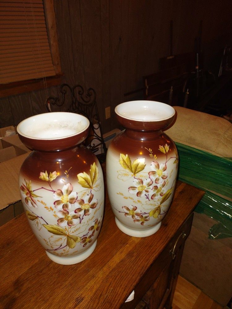 Victorian Hand Painted Vases Pair