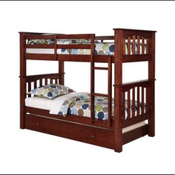 Twin bunk bed with opening drawer at the bottom. Can be Converted To 2 Twin Beds