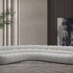 Modern Curved Sectional - Boucle Curved Sectional Sofa - Hexagonal Tufted Cushions - Large Sectional 