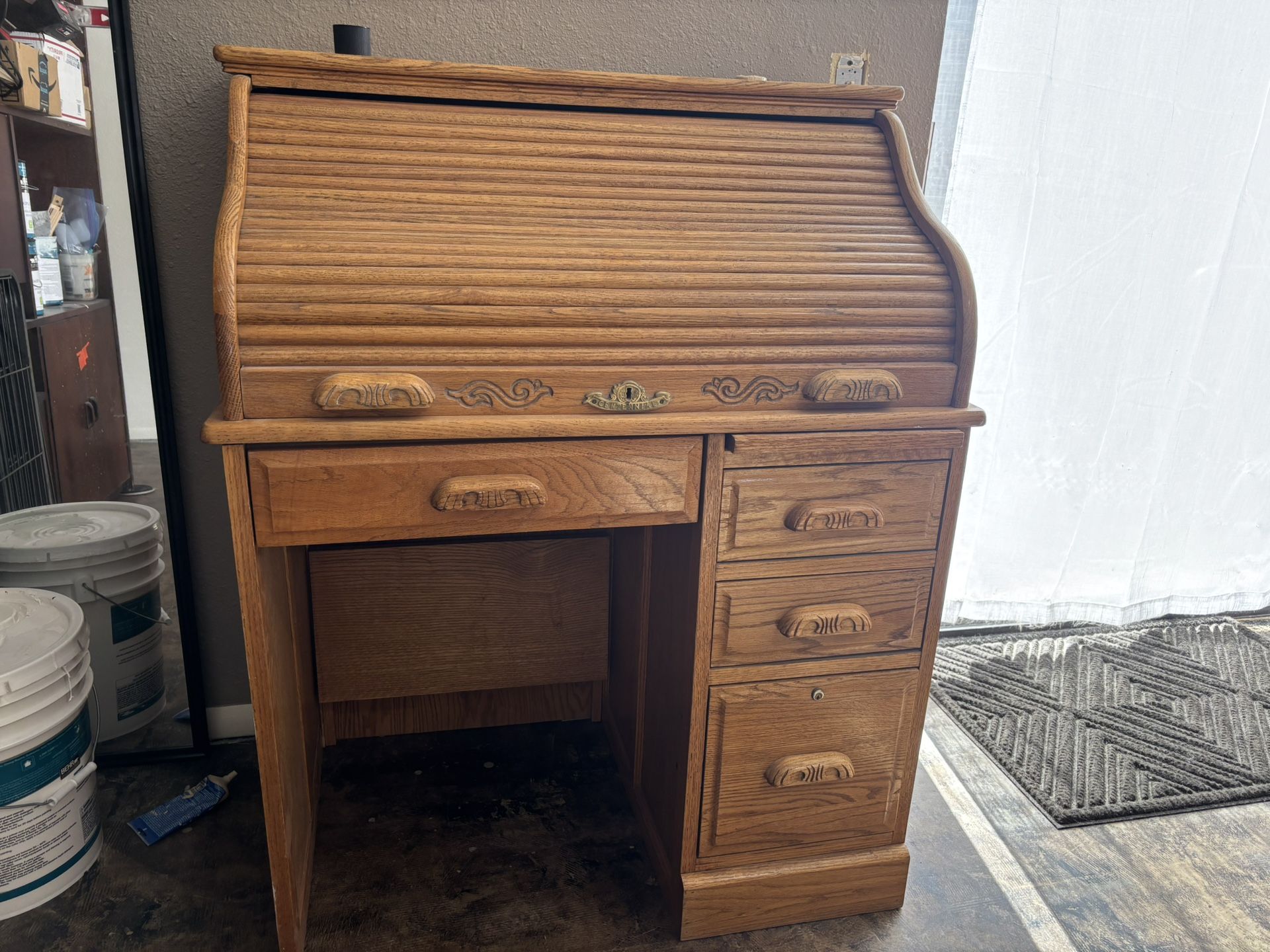 vintage oak tambour roll-top desk