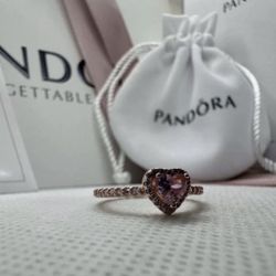 Pandora Pink Sparkling Elevated Heart Ring Size 6