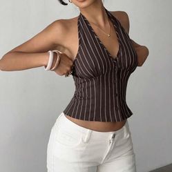 Brown Striped Halter Top 