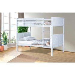 Brand new wooden white barnhouse farmhouse chic twin over twin bunk bed