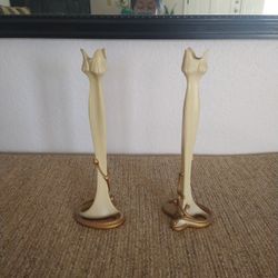 Vintage Art Deco Nouveau Statue Candle Stands Holder Set 