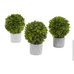 9 In. Boxwood Artificial Mini Topiary, Set of 3