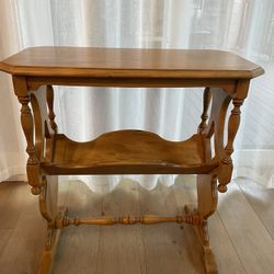 Vintage Solid Wood Side Table With Magazine Rack