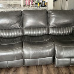 Leather sofa With 2 Recliners- Grey