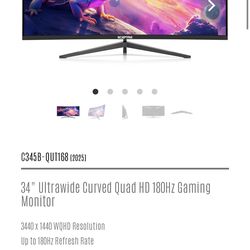 Sceptre 34” ultra wide monitor 165hz-180hz
