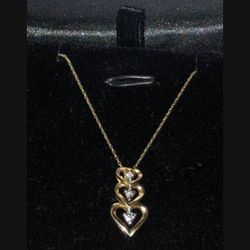 10k Gold Triple Heart Diamond Necklace 