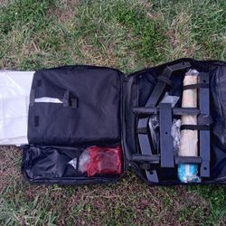 Tailgate Party Table Umbrella and Bike Rack / Quick tabletop for trips. Folds down in to case.