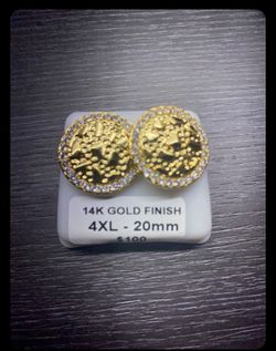 14K Gold Finish Halo Nugget Stud Earrings (20mm)