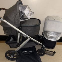 UPPAbaby Vista V2 Stroller & Bassinet The VISTA V2 is the ultimate stroller for growing families — ready for newborn naps in the included bassinet and