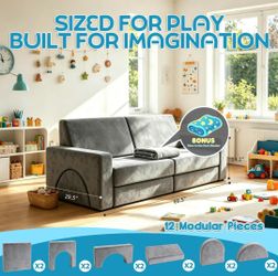 12-Piece Modular Kids Play Couch - Soft & Durable Toddler Couch with CertiPUR US Foam, Washable Covers - Playroom Furniture, Kids Sofa for Lounge, Liv