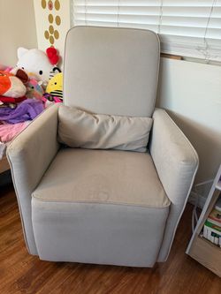 Cream Upholstered Swivel Glider Recliner Chair with Ottoman