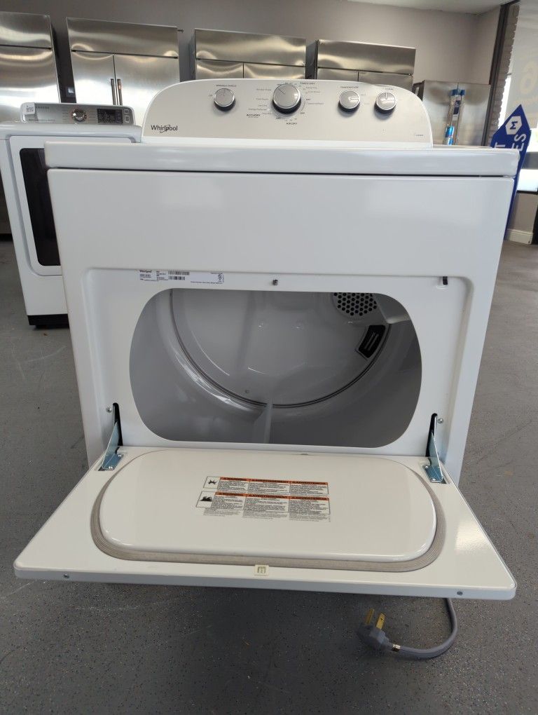 Whirlpool Front Load Electric Dryer in Steam Refresh Cycle with AccuDry Sensor Drying System and White