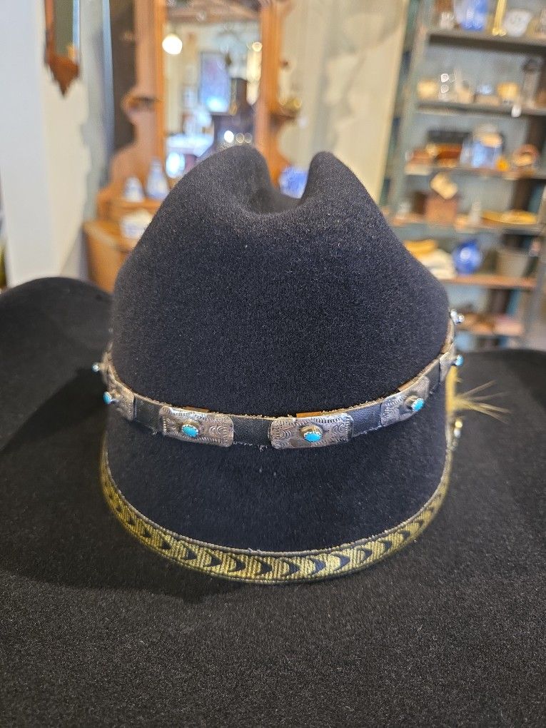 Vintage Navajo Turquoise and Sterling Silver Hat Band 