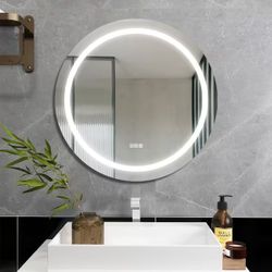 24 in. W x 24 in. H Round Frameless LED Light Mirror with 3-Dimming and Anti-Fog Wall Mounted Bathroom Vanity Mirror