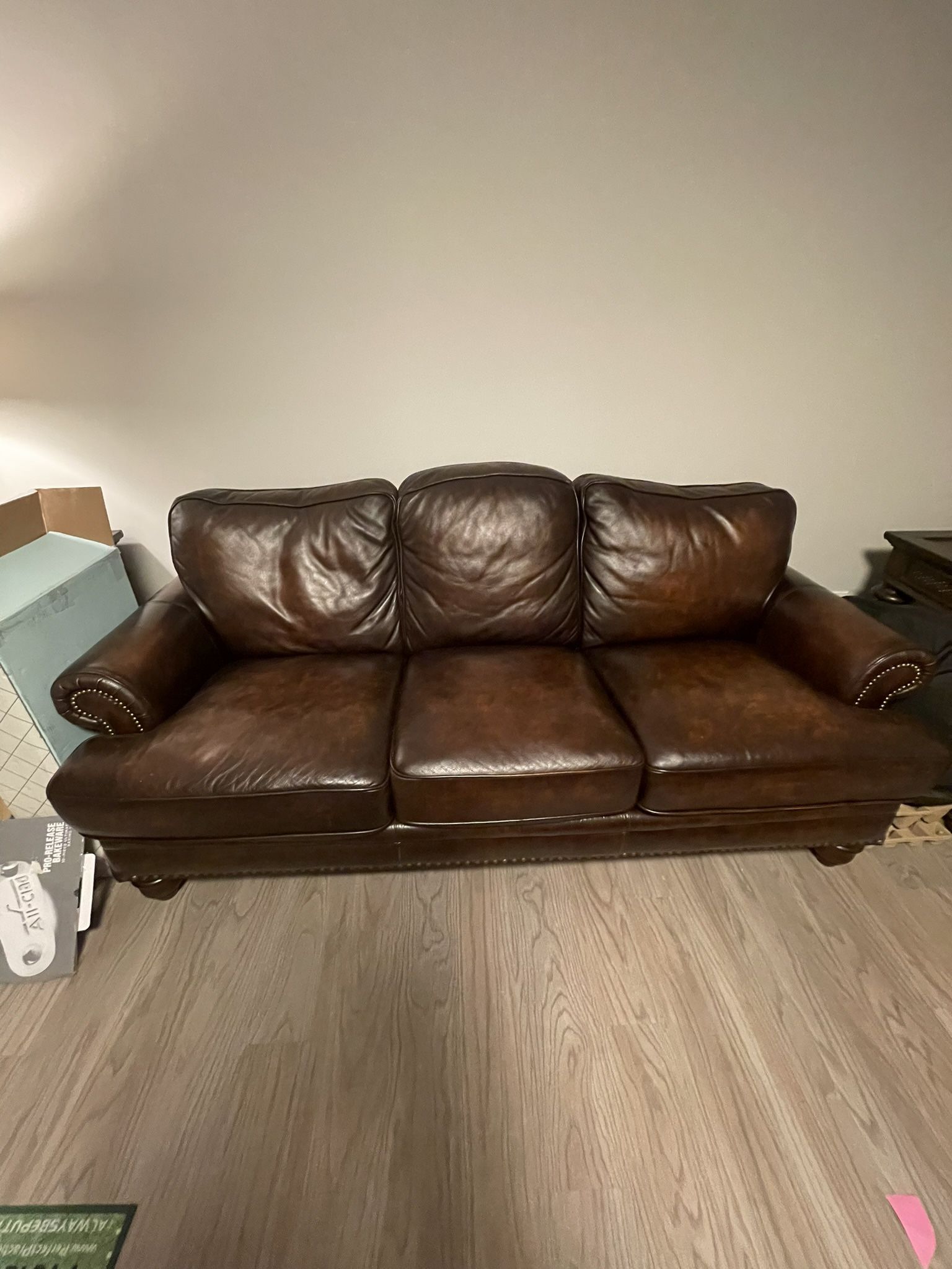 Two Brown Leather Couches 