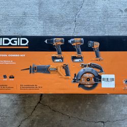 RIDGID 18V Cordless 5-Tool Combo Kit with (2) 4.0 Ah Batteries, Charger, Tool Bag, and Accessories