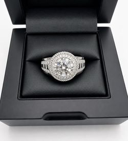 925 Sterling Silver 3.00CT MOISSANITE Halo Men’s Ring Size 12