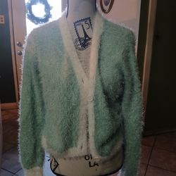 It's Our Time Fluffy Mint Green Cardigan Sweater Large