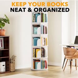 SpaceAid 5 Tier Rotating Bookshelf Tower, Spinning Bookcase Lazy Susan, Revolving 360 Book Shelf Storage Round Carousel, Vertical Rotate Turning Spira