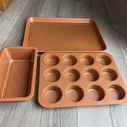 NEW-Copper Chef 3-Piece Bakeware Set
