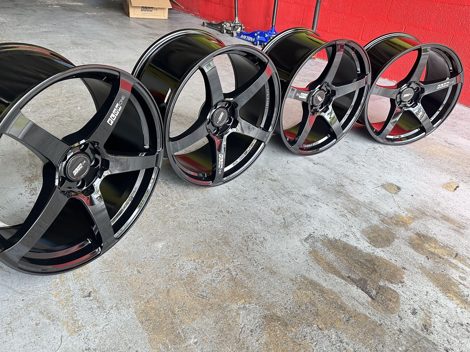 New Wheels With Tires 20” Flow One Race 5x114 Gloss Black 20x10 Fit Most Infiniti G35,G37,Q60,Q50,Q70 Etc Only $39 Down Payment